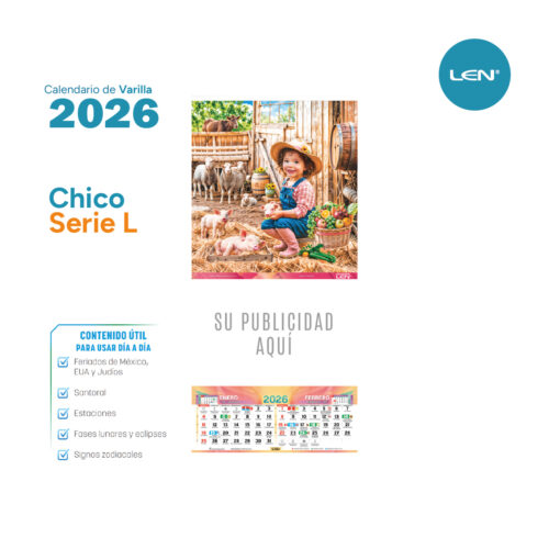 Calendario Chico LEN Serie L 24.7x43.5 cm Personalizado Diseño Gratis