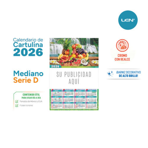 Calendario Mediano LEN Serie D 23x34 cm Personalizado Diseño Gratis
