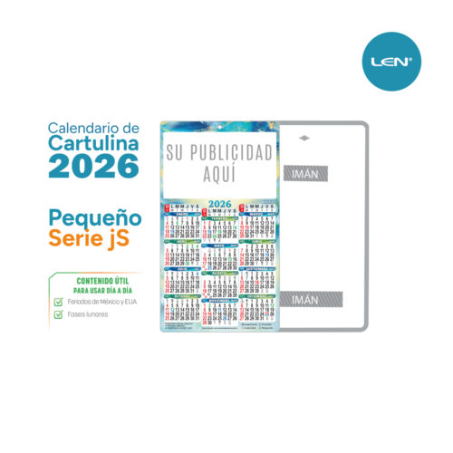 Calendario de Pared Personalizado LEN - Serie jS: Cartulina Pequeño con Imán